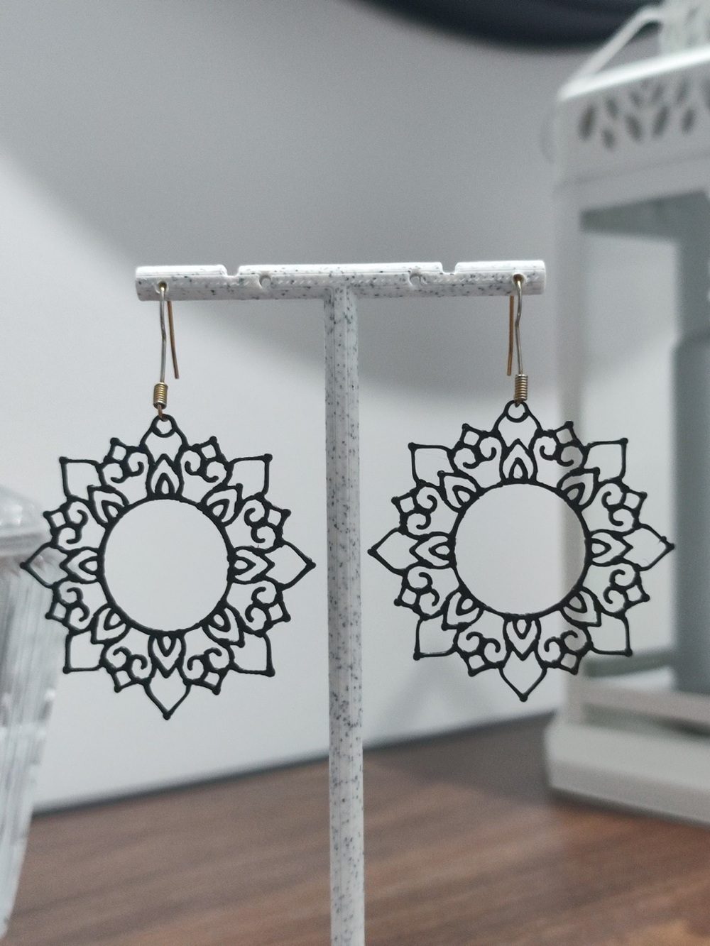 Black Filigree Sunburst Drop Earrings - Home Accents